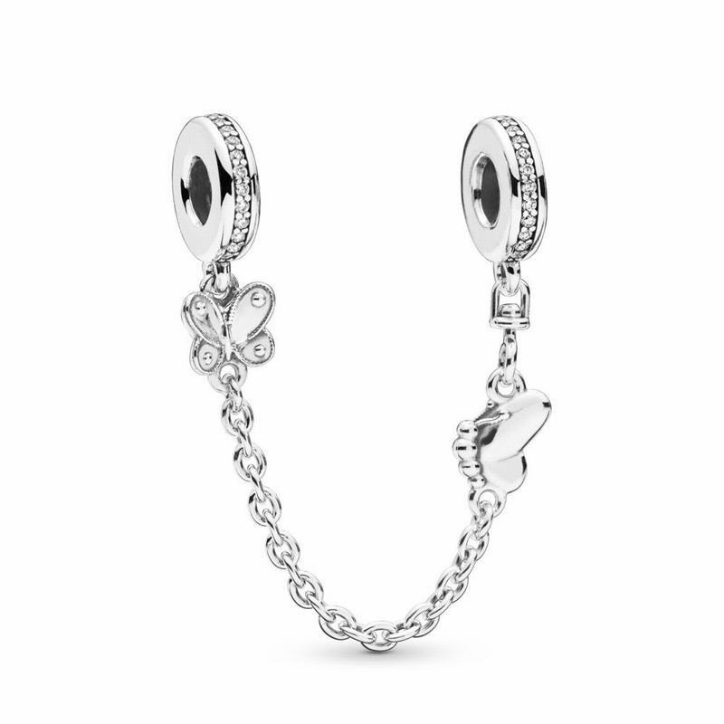 Pandora Decorative Butterflies Safety Chain Ireland - Sterling Silver/Cubic Zirconia - 796543MIU